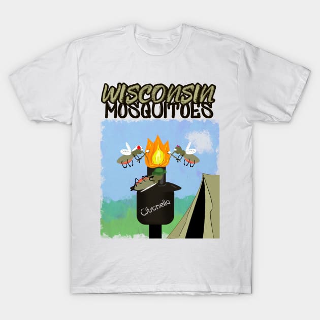 Wisconsin Mosquitoes Cartoon - Camping by Tiki Torch T-Shirt by ButterflyInTheAttic